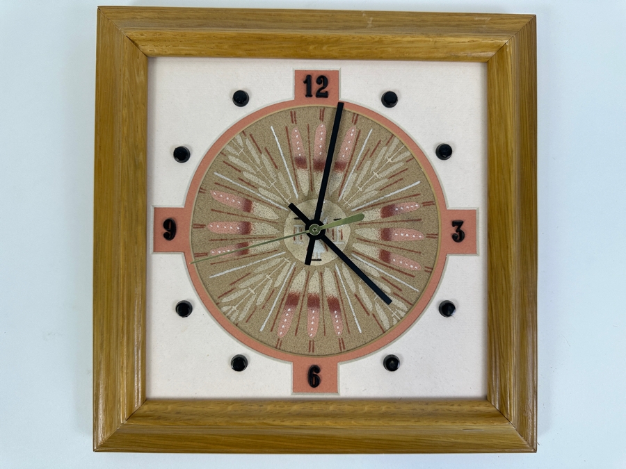 Vintage Native American Sand Painting By Jerome Begay Titled 'Sun Eagle' Quartz Clock 10.5 X 10.5 [Photo 2]