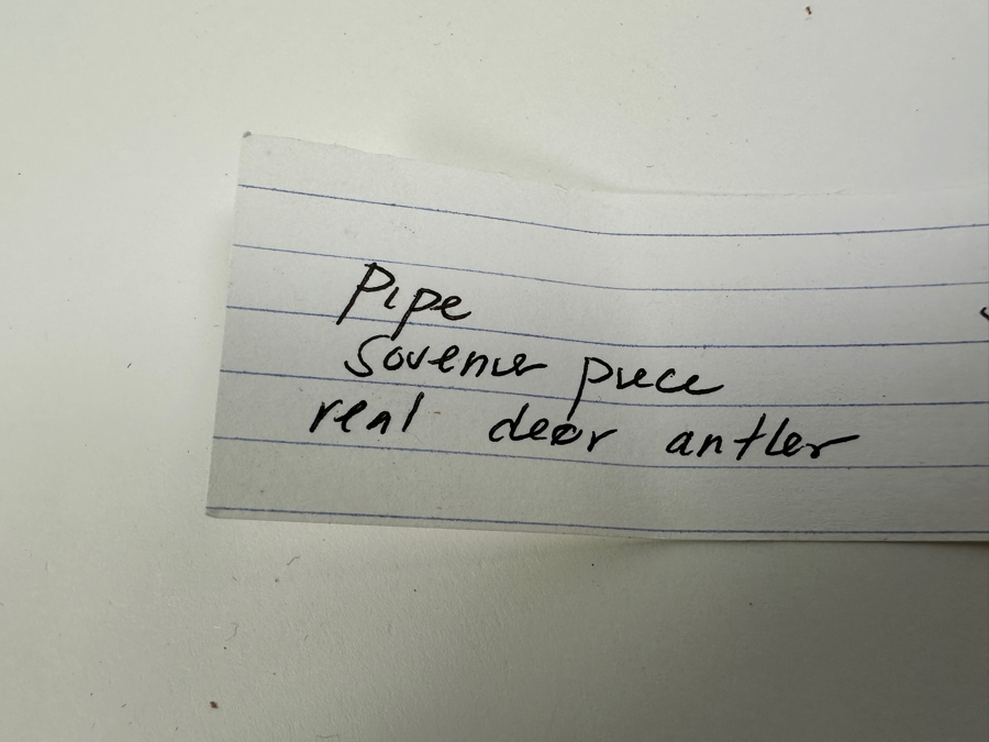 Vintage Souvenir Real Deer Antler Carved Peace Pipe With Beadwork And Feathers 22L [Photo 16]