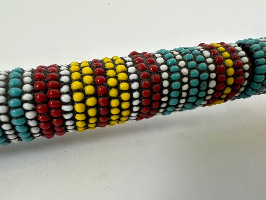 Vintage Souvenir Real Deer Antler Carved Peace Pipe With Beadwork And Feathers 22L [Photo 6]