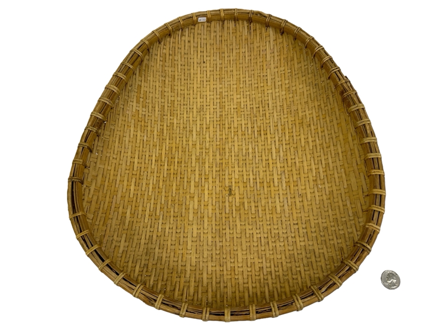 Vintage Winnowing Basket Bowl Oval Woven Bamboo 15W X 17.5D X 3H [Photo 1]