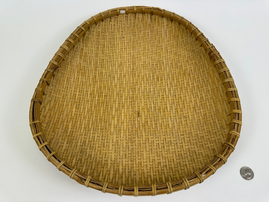Vintage Winnowing Basket Bowl Oval Woven Bamboo 15W X 17.5D X 3H [Photo 7]