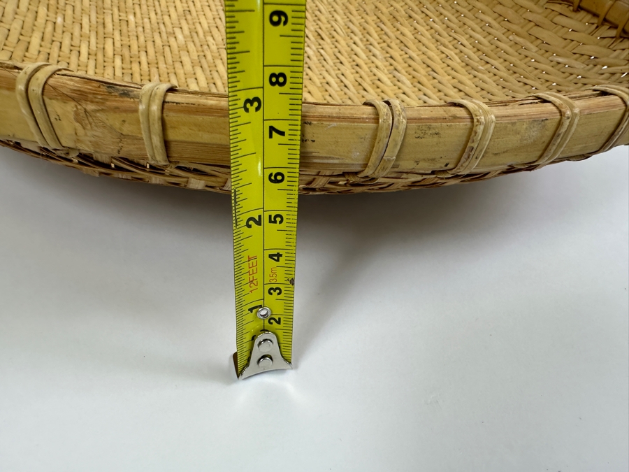Vintage Winnowing Basket Bowl Oval Woven Bamboo 15W X 17.5D X 3H [Photo 11]