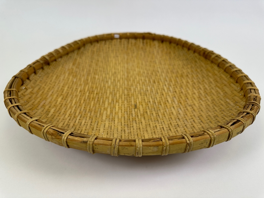 Vintage Winnowing Basket Bowl Oval Woven Bamboo 15W X 17.5D X 3H [Photo 4]