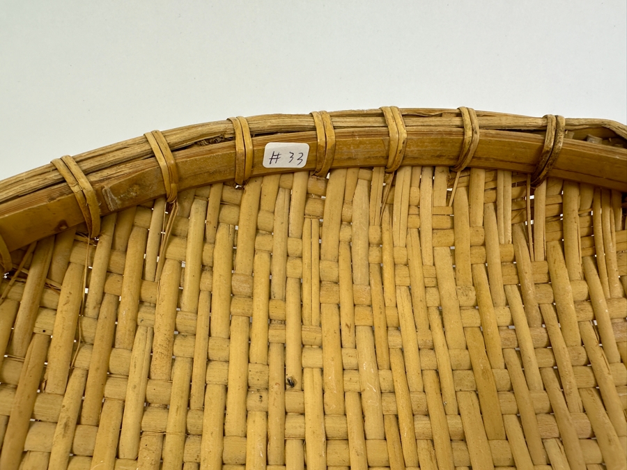 Vintage Winnowing Basket Bowl Oval Woven Bamboo 15W X 17.5D X 3H [Photo 6]
