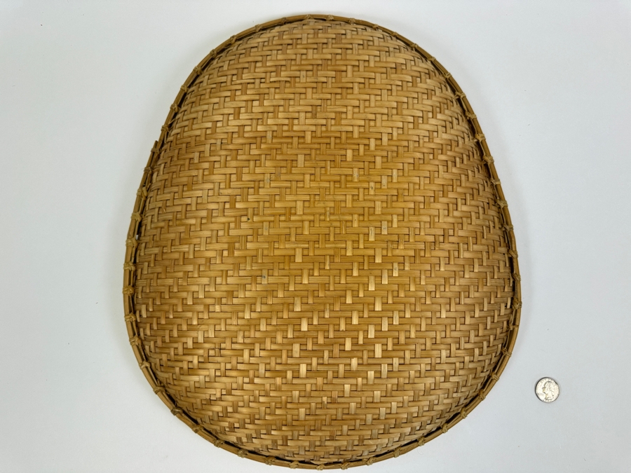 Vintage Winnowing Basket Bowl Oval Woven Bamboo 15W X 17.5D X 3H [Photo 8]