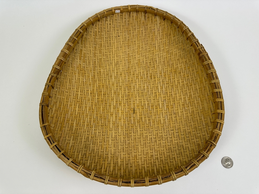 Vintage Winnowing Basket Bowl Oval Woven Bamboo 15W X 17.5D X 3H [Photo 2]