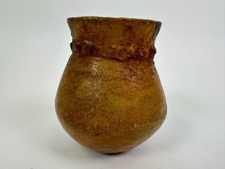 Vintage Pine Pitch Navajo Pottery Clay Jar with Raised Corn Design 5'H [Photo 5]