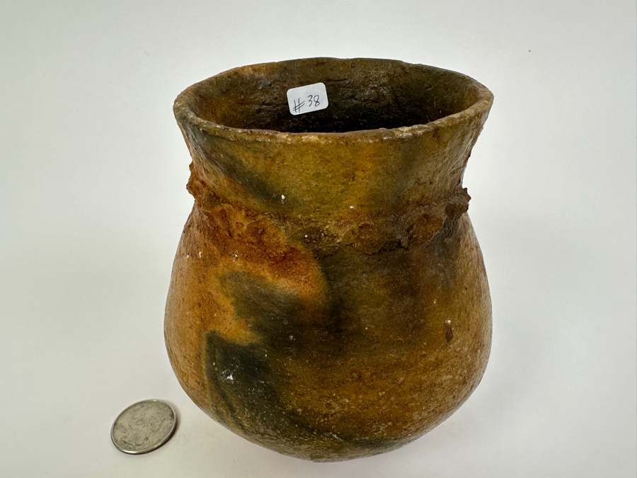 Vintage Pine Pitch Navajo Pottery Clay Jar with Raised Corn Design 5'H [Photo 2]