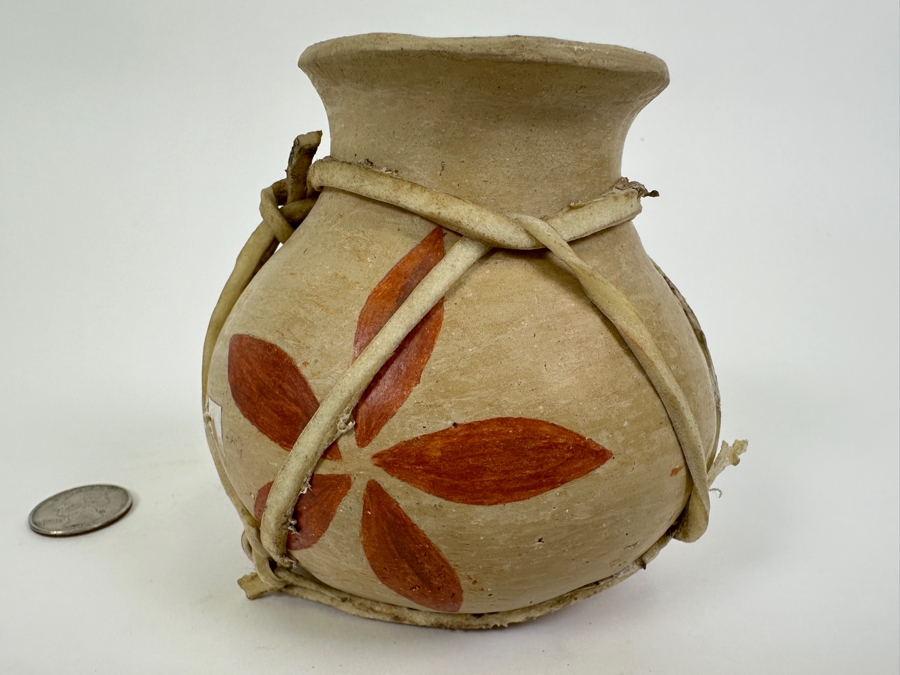 Tarahumara Pottery Clay Vase Wrapped in Rawhide 4'H [Photo 7]