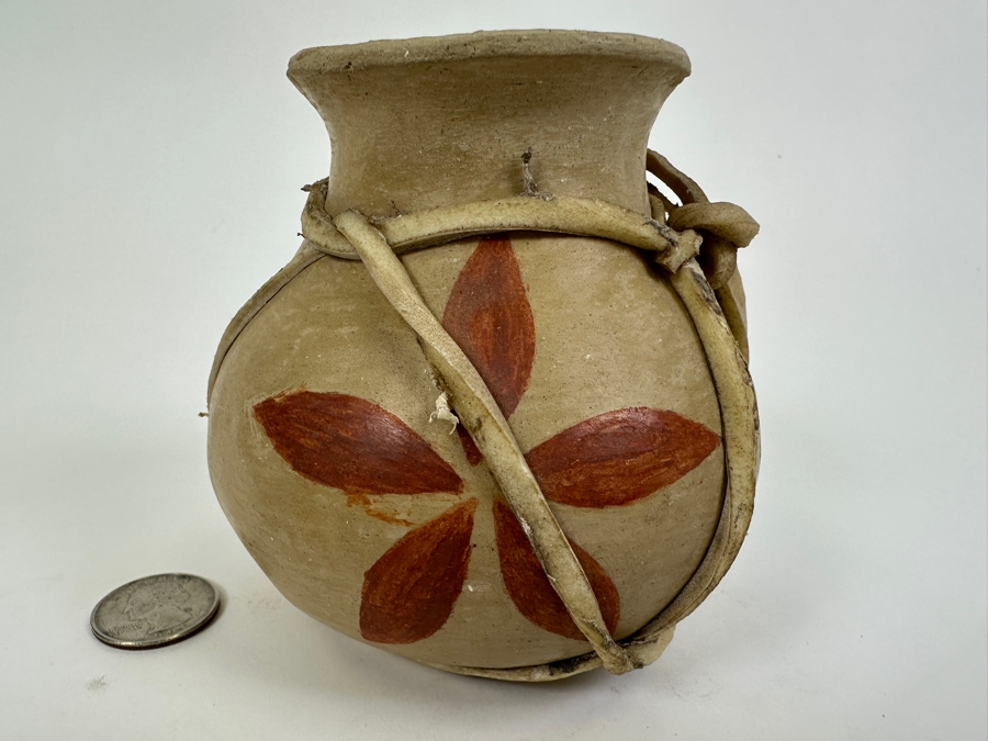 Tarahumara Pottery Clay Vase Wrapped in Rawhide 4'H [Photo 3]