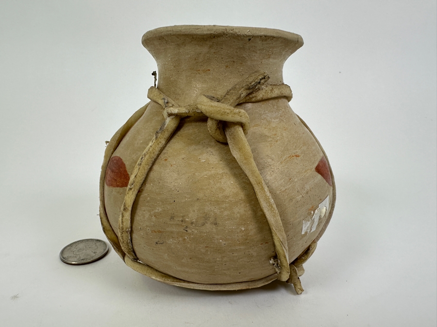 Tarahumara Pottery Clay Vase Wrapped in Rawhide 4'H [Photo 6]