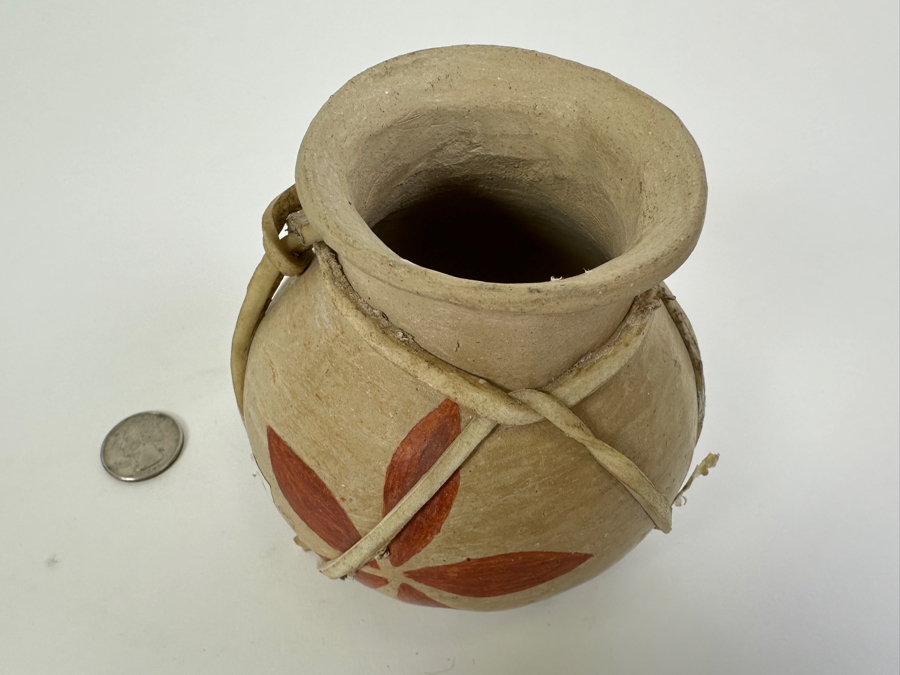 Tarahumara Pottery Clay Vase Wrapped in Rawhide 4'H [Photo 8]
