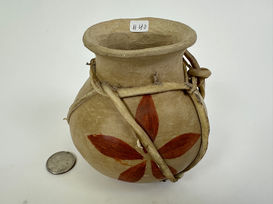 Tarahumara Pottery Clay Vase Wrapped in Rawhide 4'H [Photo 5]