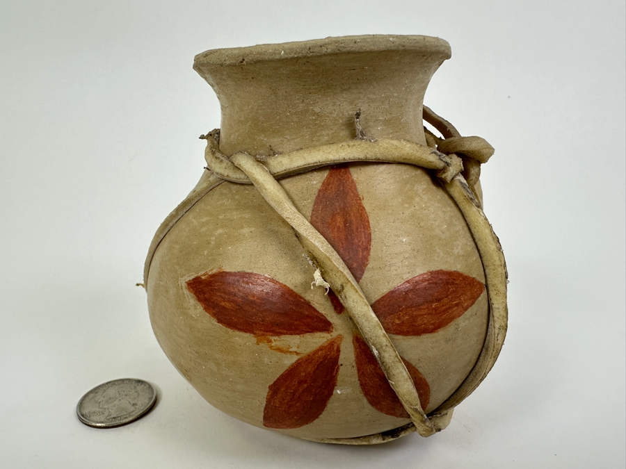 Tarahumara Pottery Clay Vase Wrapped in Rawhide 4'H [Photo 4]
