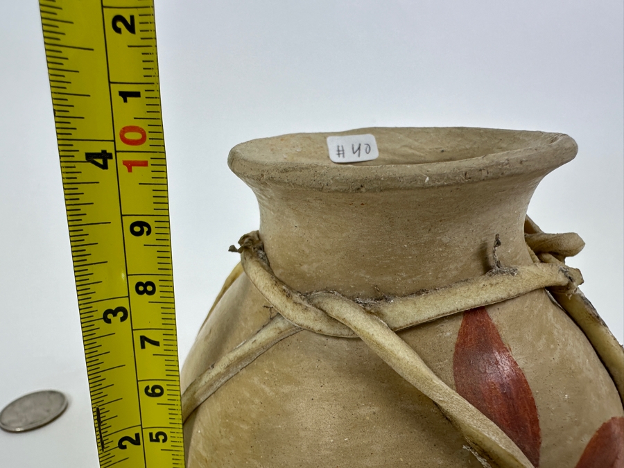 Tarahumara Pottery Clay Vase Wrapped in Rawhide 4'H [Photo 10]