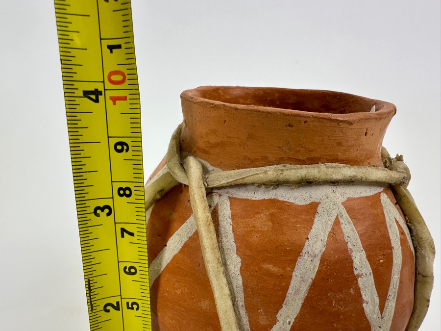 Tarahumara Terra Cotta Ollas Beer Vessel with Rawhide Straps 4'H [Photo 9]