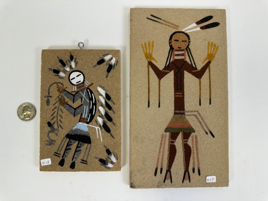 Pair Of Native American Sand Paintings 4 X 6 And 5 X 9 [Photo 3]