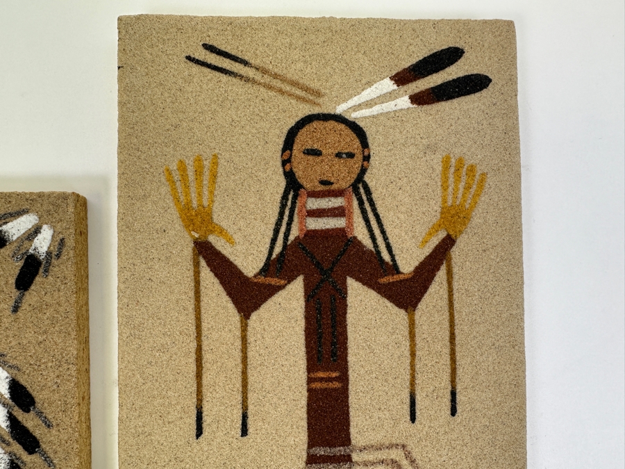 Pair Of Native American Sand Paintings 4 X 6 And 5 X 9 [Photo 5]