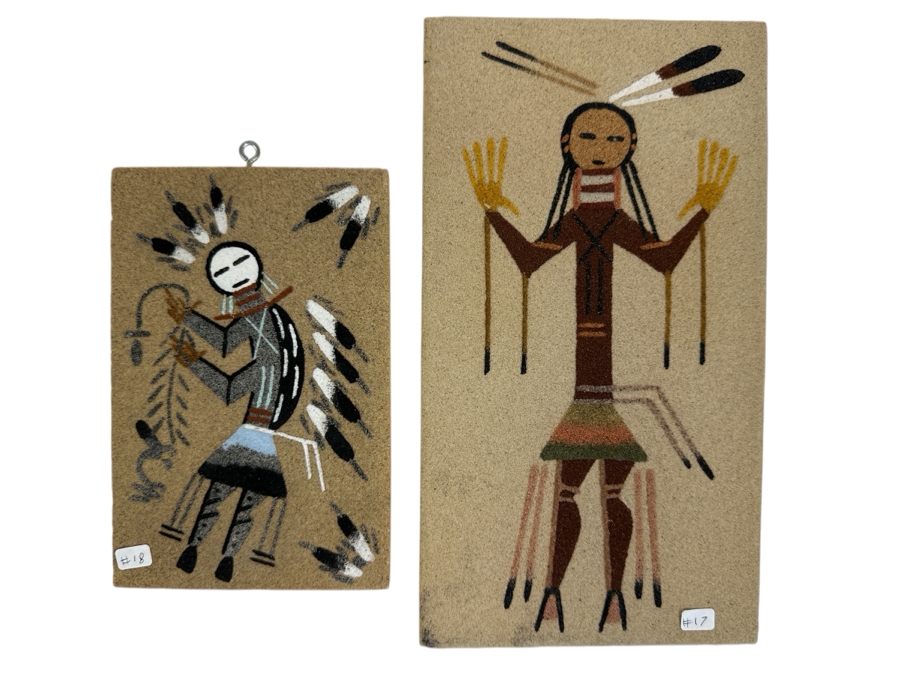Pair Of Native American Sand Paintings 4 X 6 And 5 X 9