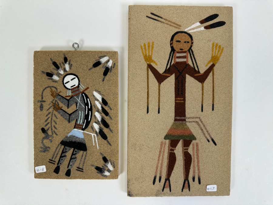 Pair Of Native American Sand Paintings 4 X 6 And 5 X 9 [Photo 2]