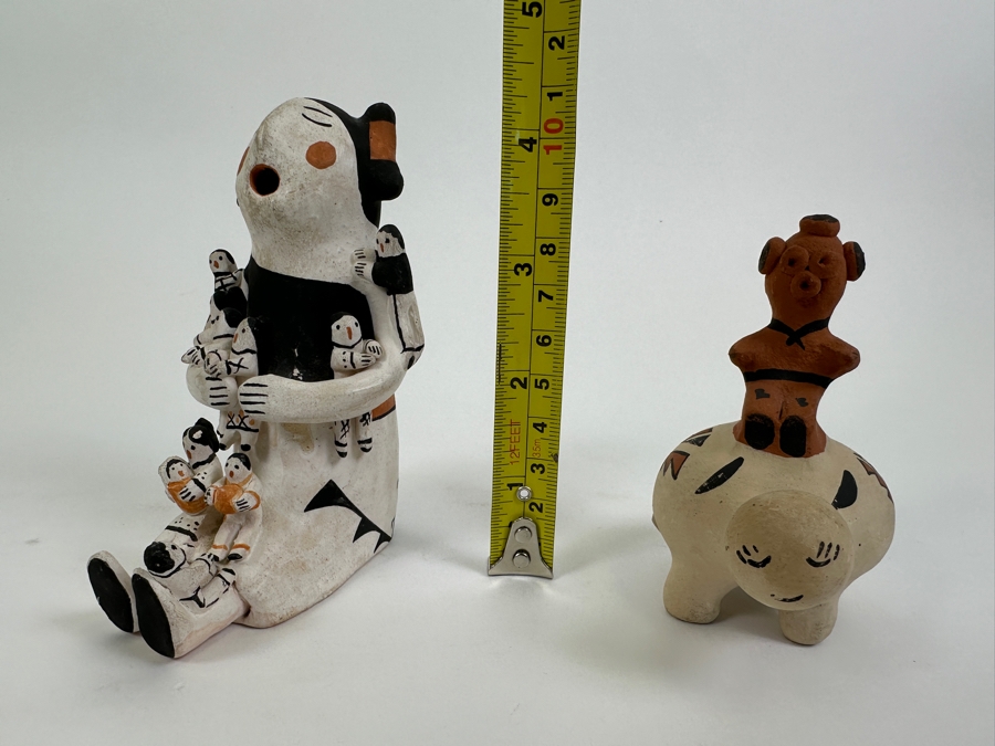 Native American Storyteller Signed C Garcia Acoma and Turtle Clay Pottery Signed R Fragua Jemez 4.25'H, 3.75'H [Photo 14]