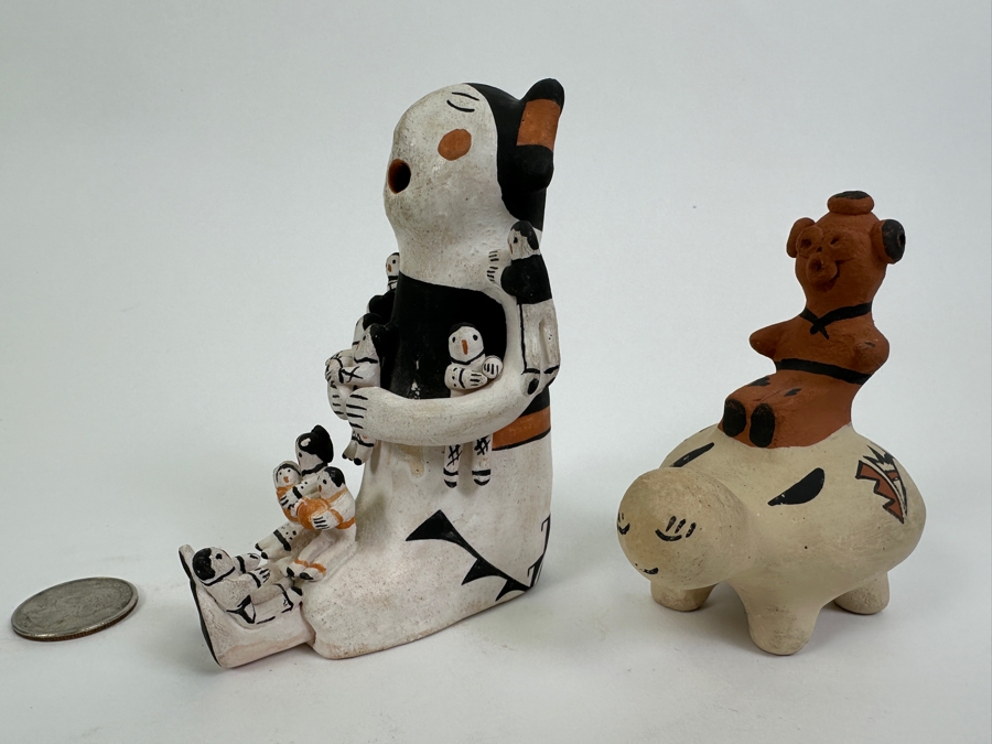 Native American Storyteller Signed C Garcia Acoma and Turtle Clay Pottery Signed R Fragua Jemez 4.25'H, 3.75'H [Photo 7]