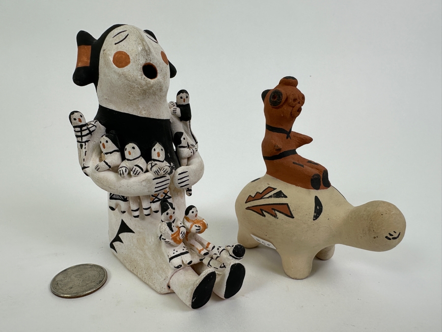 Native American Storyteller Signed C Garcia Acoma and Turtle Clay Pottery Signed R Fragua Jemez 4.25'H, 3.75'H [Photo 2]