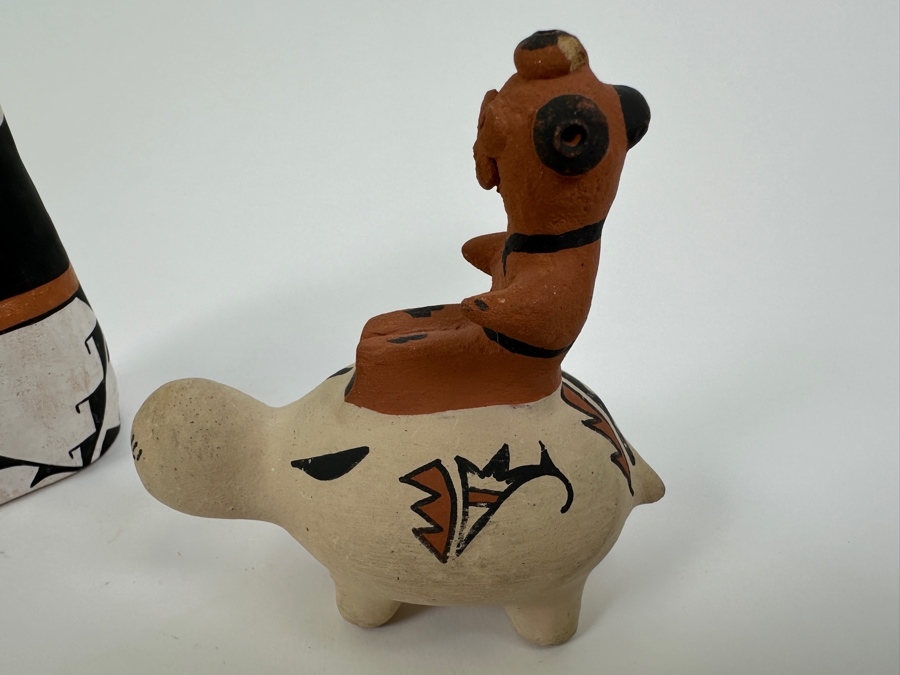 Native American Storyteller Signed C Garcia Acoma and Turtle Clay Pottery Signed R Fragua Jemez 4.25'H, 3.75'H [Photo 8]