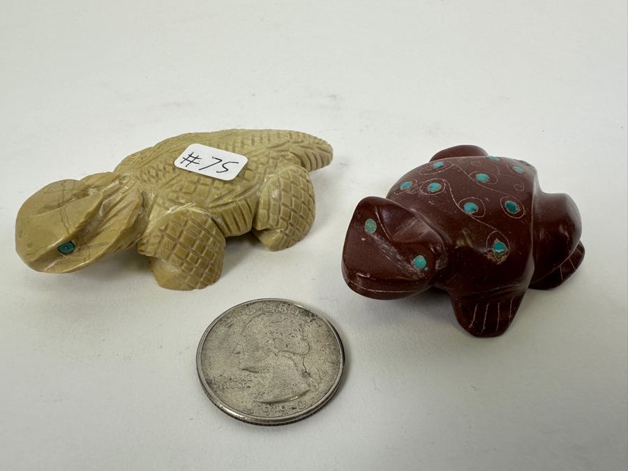 Pair of Carved Stone Zuni Fetishes - One Signed, One Unsigned  [Photo 2]