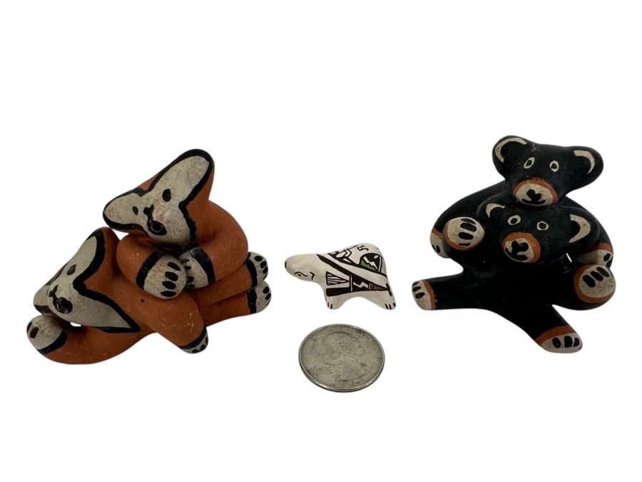 Lot of (3) Jemez Pottery Animal Figurines 3/4'H - 2'H