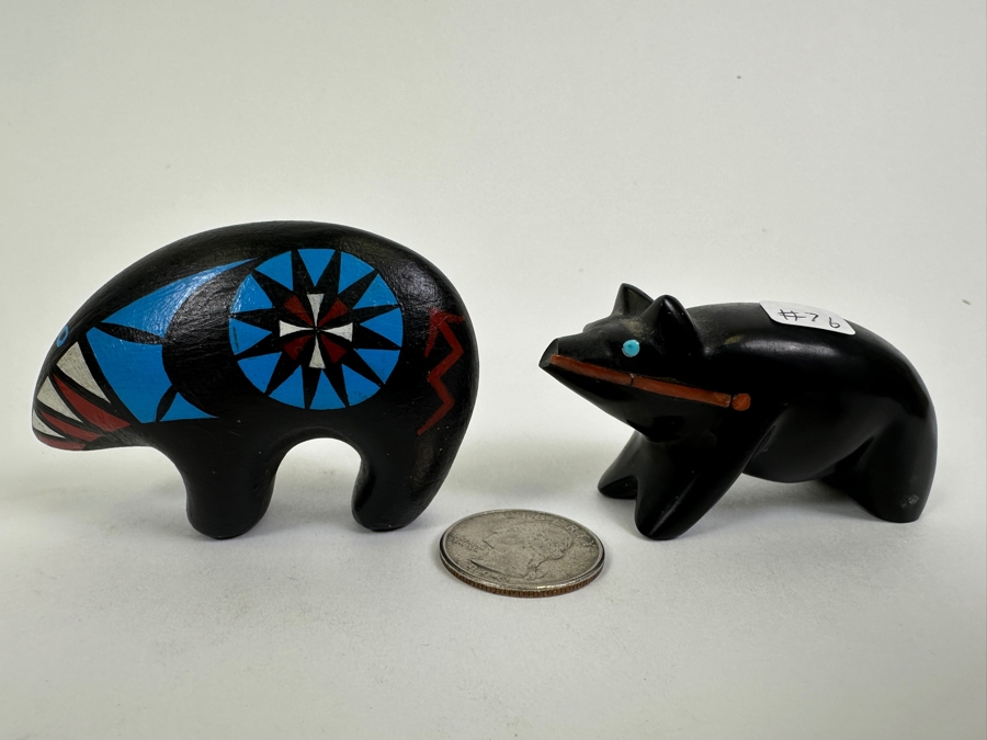 Native American Acoma Pottery Bear 1.75H (L) And Bear Fetish 1.5H (R) [Photo 2]