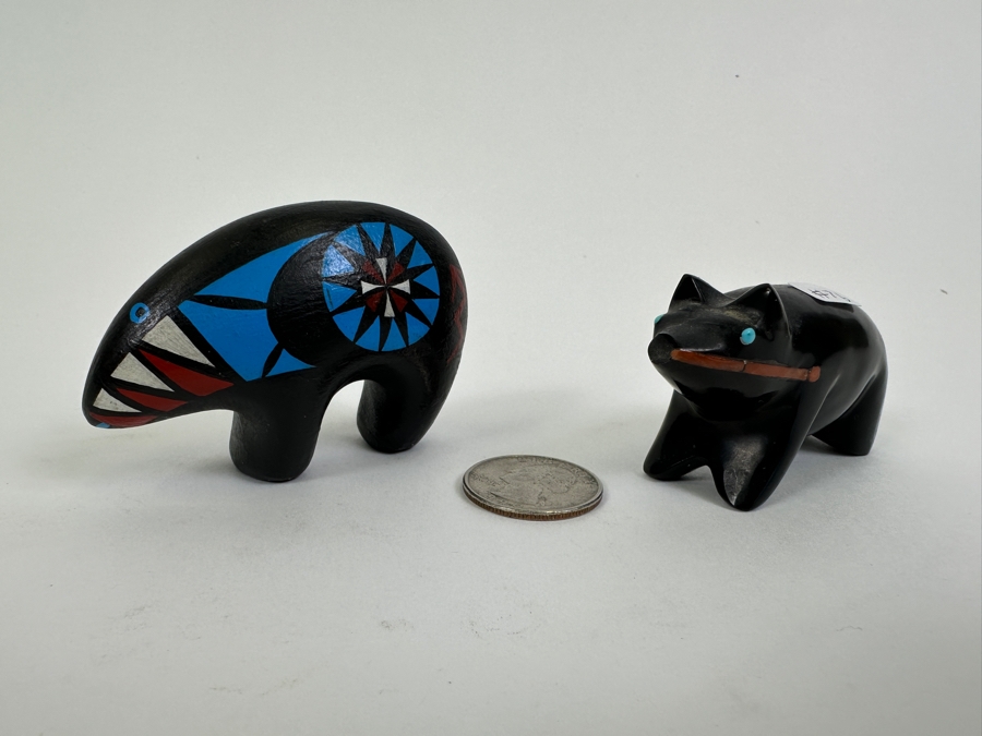 Native American Acoma Pottery Bear 1.75H (L) And Bear Fetish 1.5H (R) [Photo 4]
