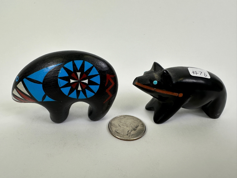 Native American Acoma Pottery Bear 1.75H (L) And Bear Fetish 1.5H (R) [Photo 3]