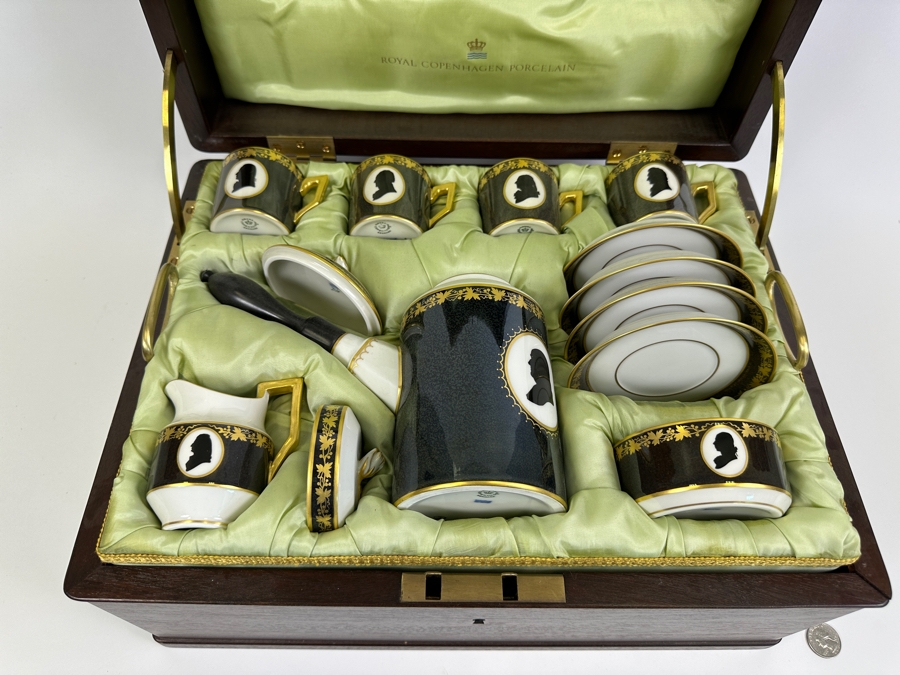 Rare Limited Edition Royal Copenhagen Porcelain Colonial Coffee Service Set In Fitted Chest Commemorating The Bicentennial Of The United States Of America Featuring Presidents Thomas Jefferson & George Washington Numbered 257 Of 300 Estimate $2,500-$3,000 [Photo 6]