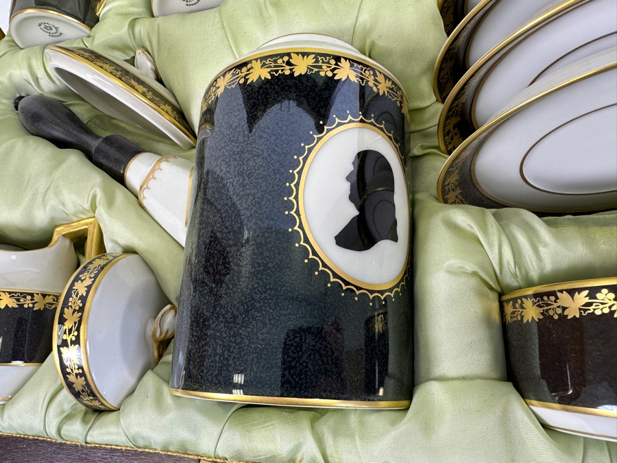 Rare Limited Edition Royal Copenhagen Porcelain Colonial Coffee Service Set In Fitted Chest Commemorating The Bicentennial Of The United States Of America Featuring Presidents Thomas Jefferson & George Washington Numbered 257 Of 300 Estimate $2,500-$3,000 [Photo 9]