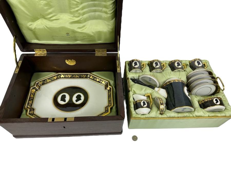 Rare Limited Edition Royal Copenhagen Porcelain Colonial Coffee Service Set In Fitted Chest Commemorating The Bicentennial Of The United States Of America Featuring Presidents Thomas Jefferson & George Washington Numbered 257 Of 300 Estimate $2,500-$3,000 [Photo 4]