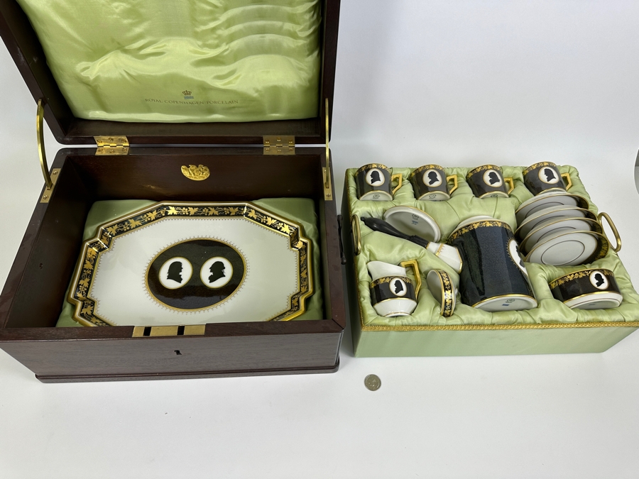 Rare Limited Edition Royal Copenhagen Porcelain Colonial Coffee Service Set In Fitted Chest Commemorating The Bicentennial Of The United States Of America Featuring Presidents Thomas Jefferson & George Washington Numbered 257 Of 300 Estimate $2,500-$3,000 [Photo 12]