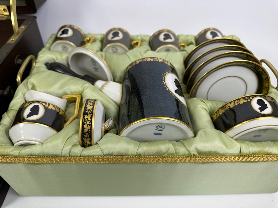 Rare Limited Edition Royal Copenhagen Porcelain Colonial Coffee Service Set In Fitted Chest Commemorating The Bicentennial Of The United States Of America Featuring Presidents Thomas Jefferson & George Washington Numbered 257 Of 300 Estimate $2,500-$3,000 [Photo 17]