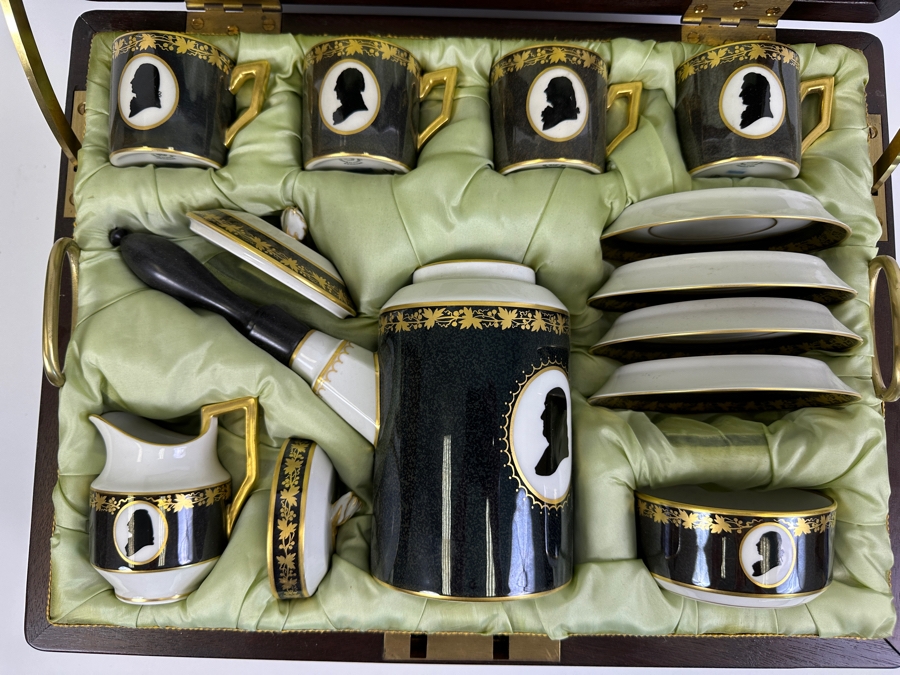Rare Limited Edition Royal Copenhagen Porcelain Colonial Coffee Service Set In Fitted Chest Commemorating The Bicentennial Of The United States Of America Featuring Presidents Thomas Jefferson & George Washington Numbered 257 Of 300 Estimate $2,500-$3,000 [Photo 8]
