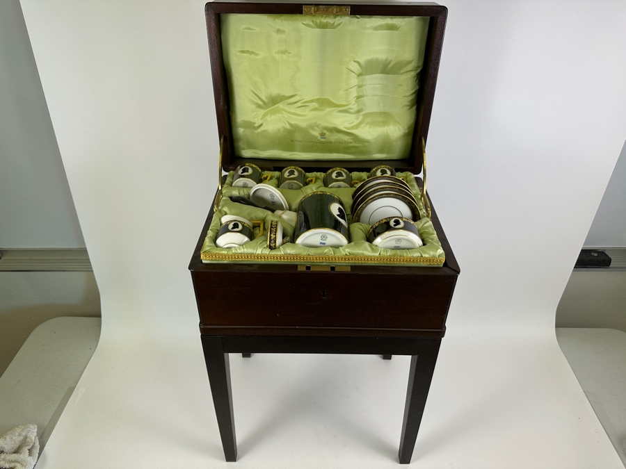 Rare Limited Edition Royal Copenhagen Porcelain Colonial Coffee Service Set In Fitted Chest Commemorating The Bicentennial Of The United States Of America Featuring Presidents Thomas Jefferson & George Washington Numbered 257 Of 300 Estimate $2,500-$3,000 [Photo 20]