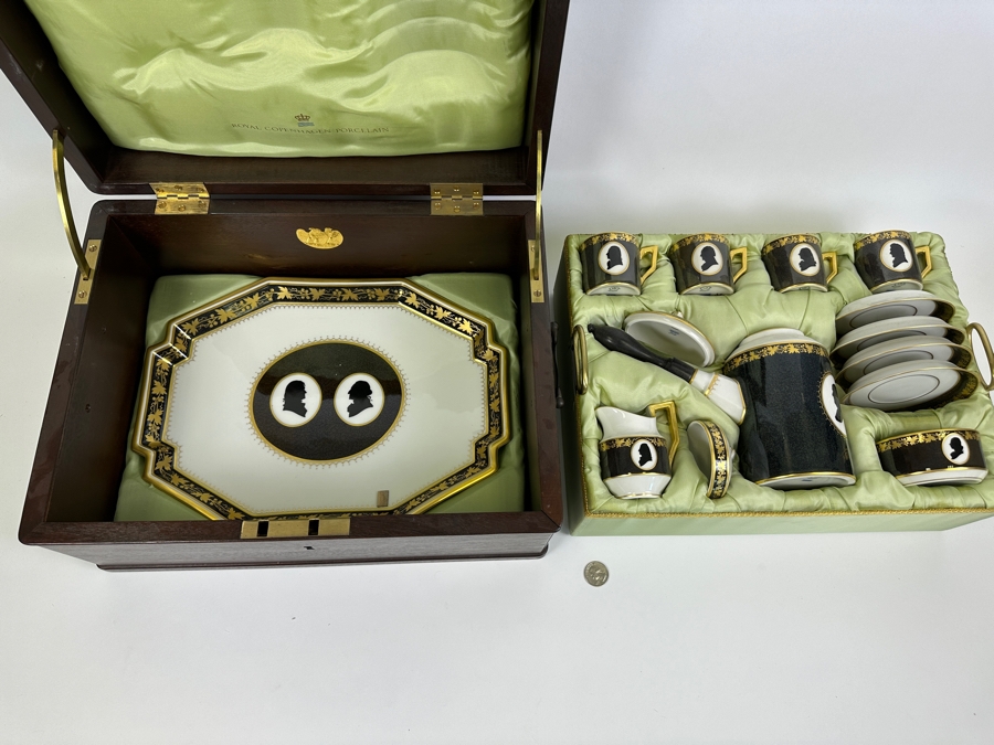Rare Limited Edition Royal Copenhagen Porcelain Colonial Coffee Service Set In Fitted Chest Commemorating The Bicentennial Of The United States Of America Featuring Presidents Thomas Jefferson & George Washington Numbered 257 Of 300 Estimate $2,500-$3,000 [Photo 3]
