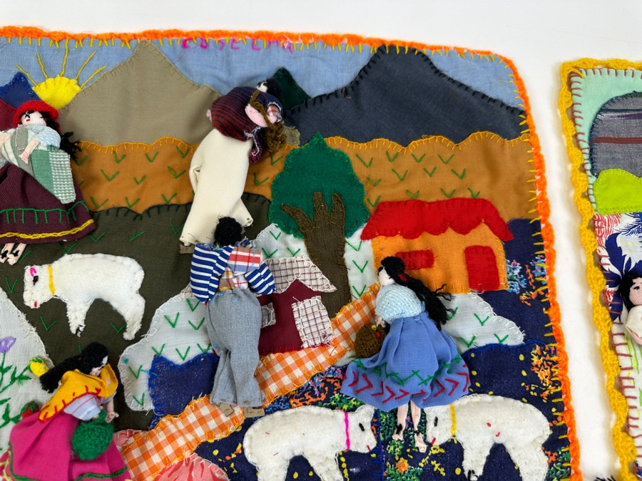 Pair Of Peruvian Arpillera 3-D Folk Art Textiles 19 X 19 [Photo 3]