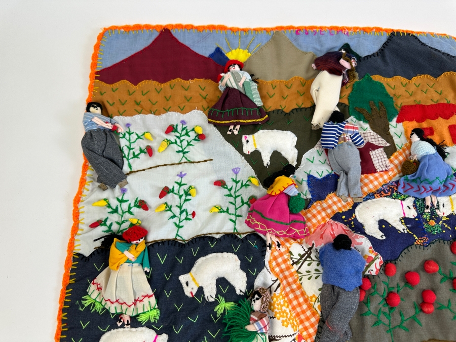 Pair Of Peruvian Arpillera 3-D Folk Art Textiles 19 X 19 [Photo 5]