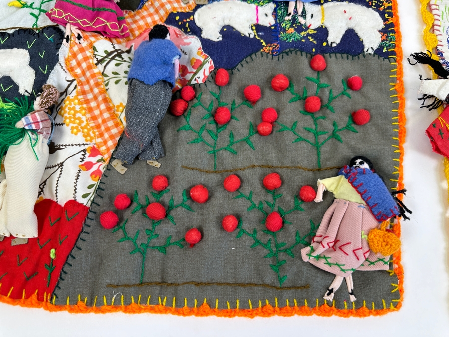 Pair Of Peruvian Arpillera 3-D Folk Art Textiles 19 X 19 [Photo 4]