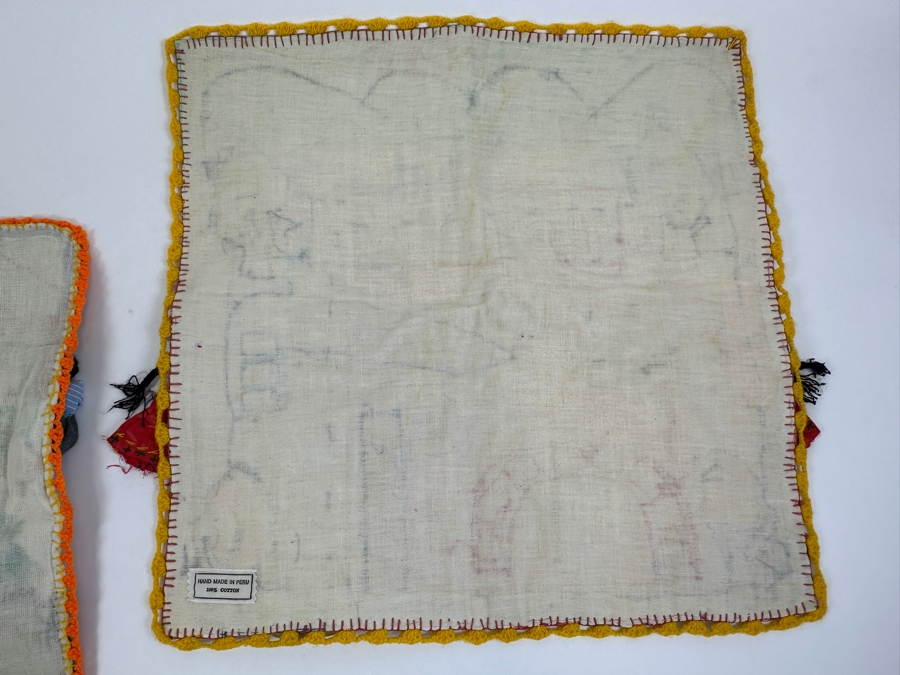 Pair Of Peruvian Arpillera 3-D Folk Art Textiles 19 X 19 [Photo 14]