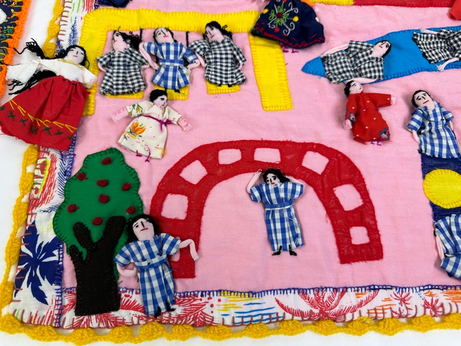 Pair Of Peruvian Arpillera 3-D Folk Art Textiles 19 X 19 [Photo 9]