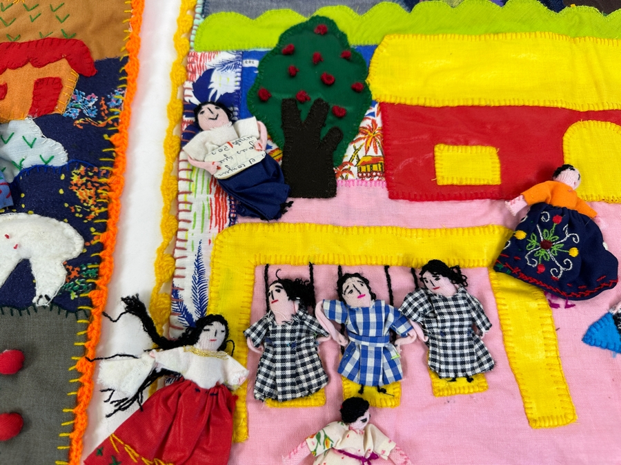 Pair Of Peruvian Arpillera 3-D Folk Art Textiles 19 X 19 [Photo 8]