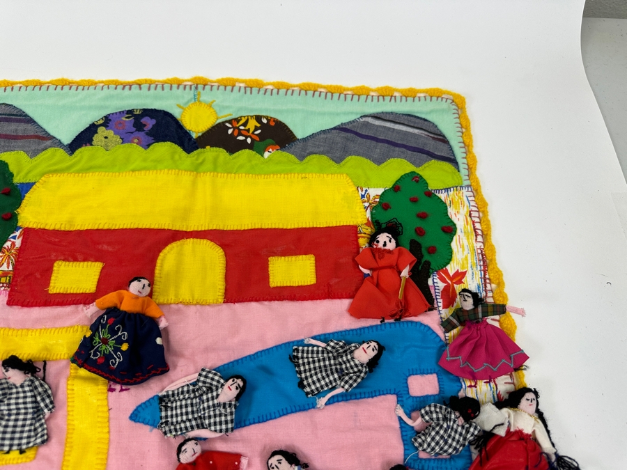 Pair Of Peruvian Arpillera 3-D Folk Art Textiles 19 X 19 [Photo 11]