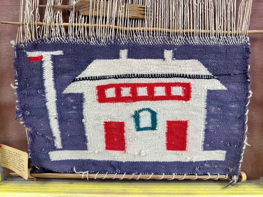 Antique 1900 Navajo Sampler Depicting The AT&SF Santa Fe Railroad Station At Manuelito, New Mexico Given To Addie Belle Tarr (Henderson) About 1900 Where She Worked As A Telegrapher 20 X 20 [Photo 7]