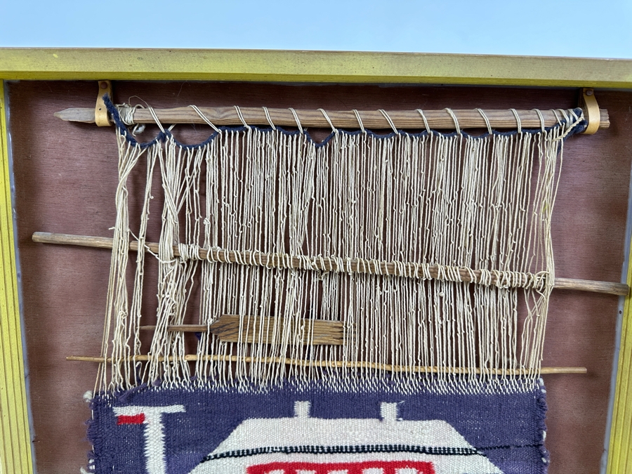 Antique 1900 Navajo Sampler Depicting The AT&SF Santa Fe Railroad Station At Manuelito, New Mexico Given To Addie Belle Tarr (Henderson) About 1900 Where She Worked As A Telegrapher 20 X 20 [Photo 5]